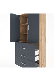Hyperion Dolap 3 Raflı 3 Çekmeceli 2 Kapaklı 88x44x195 Çam-Antrasit