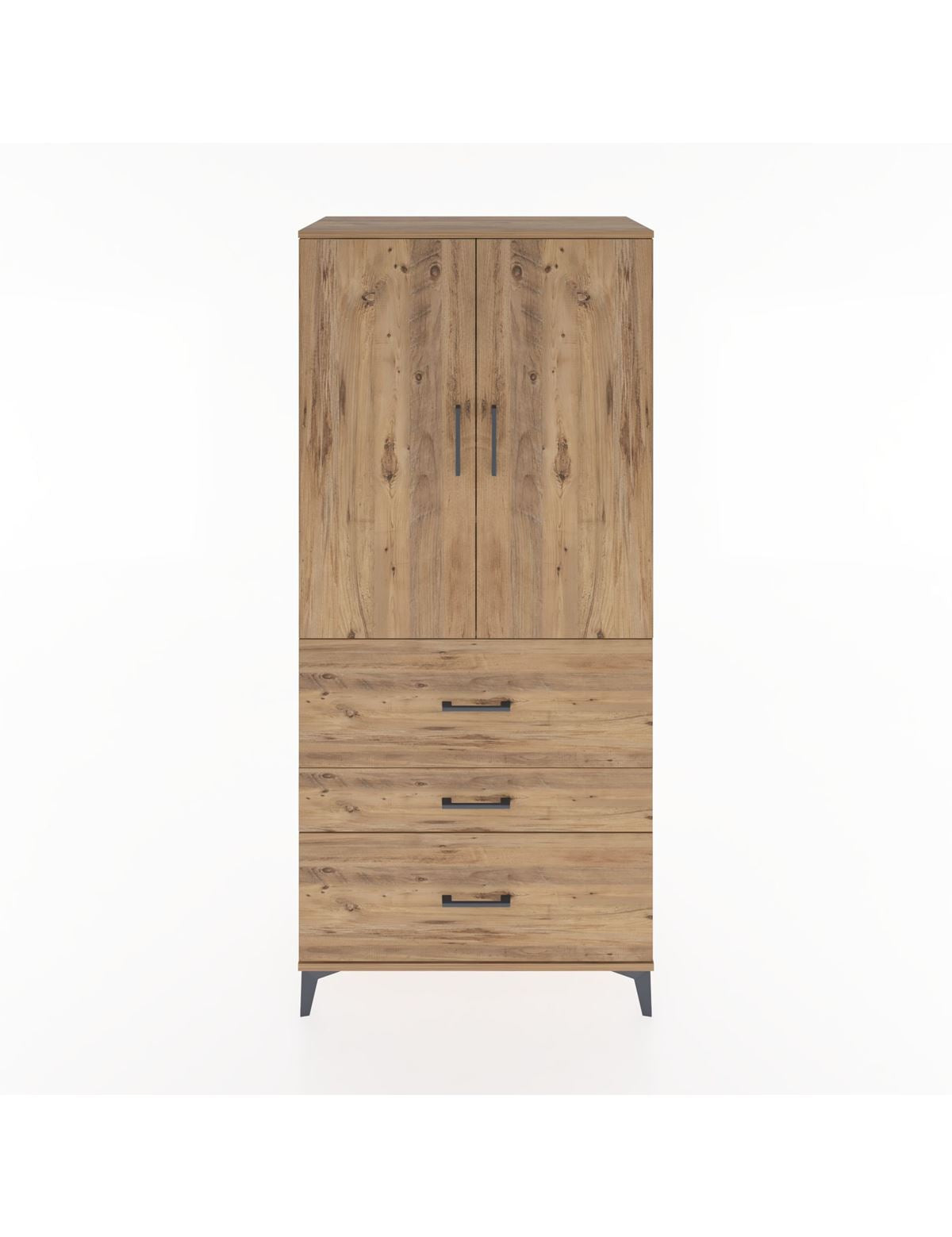 Hyperion Dolap 3 Raflı 3 Çekmeceli 2 Kapaklı 88x44x195 Çam-Çam