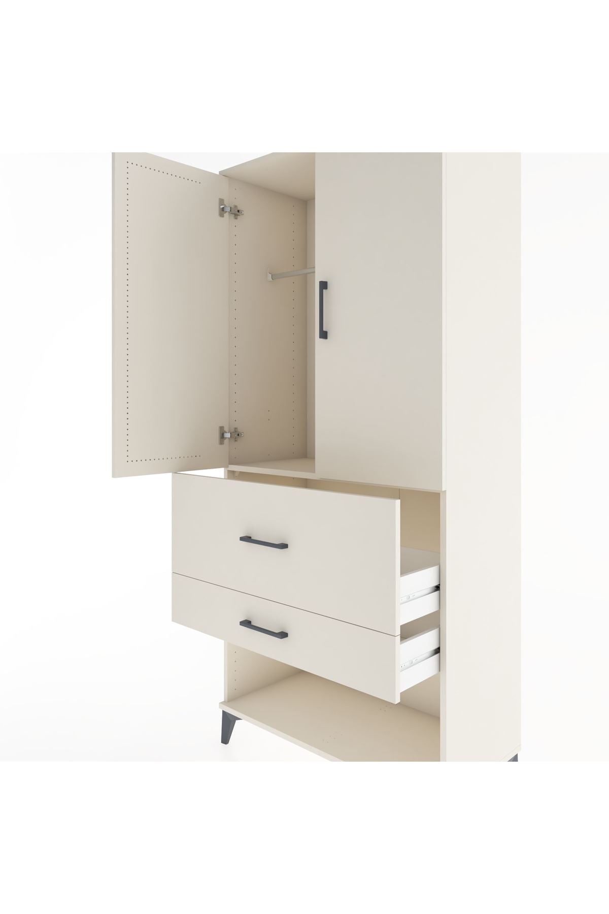 Hyperion Dolap Tek Raflı 2 Çekmeceli Tek Askılı 88x44x195 Aytaşı-Aytaşı