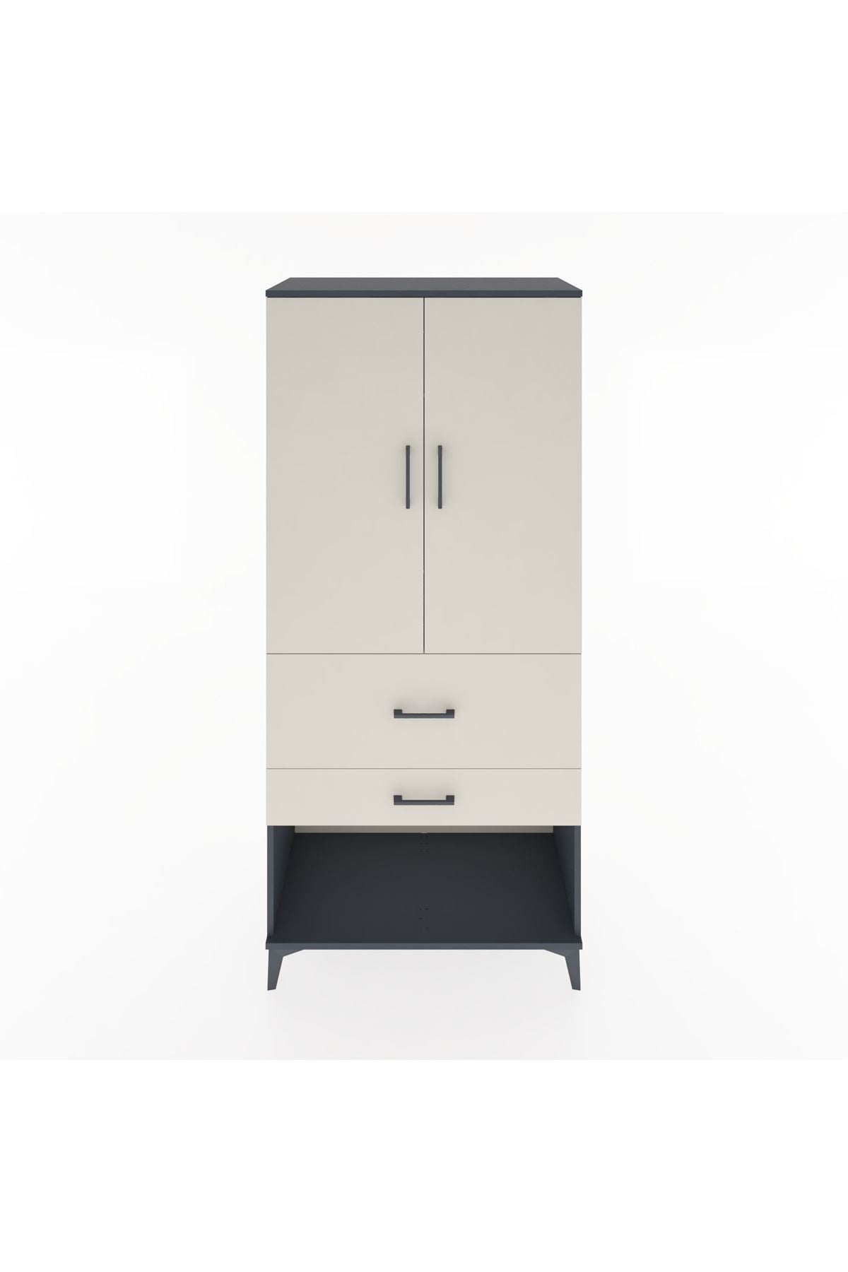 Hyperion Dolap Tek Raflı 2 Çekmeceli Tek Askılı 88x44x195 Antrasit-Aytaşı