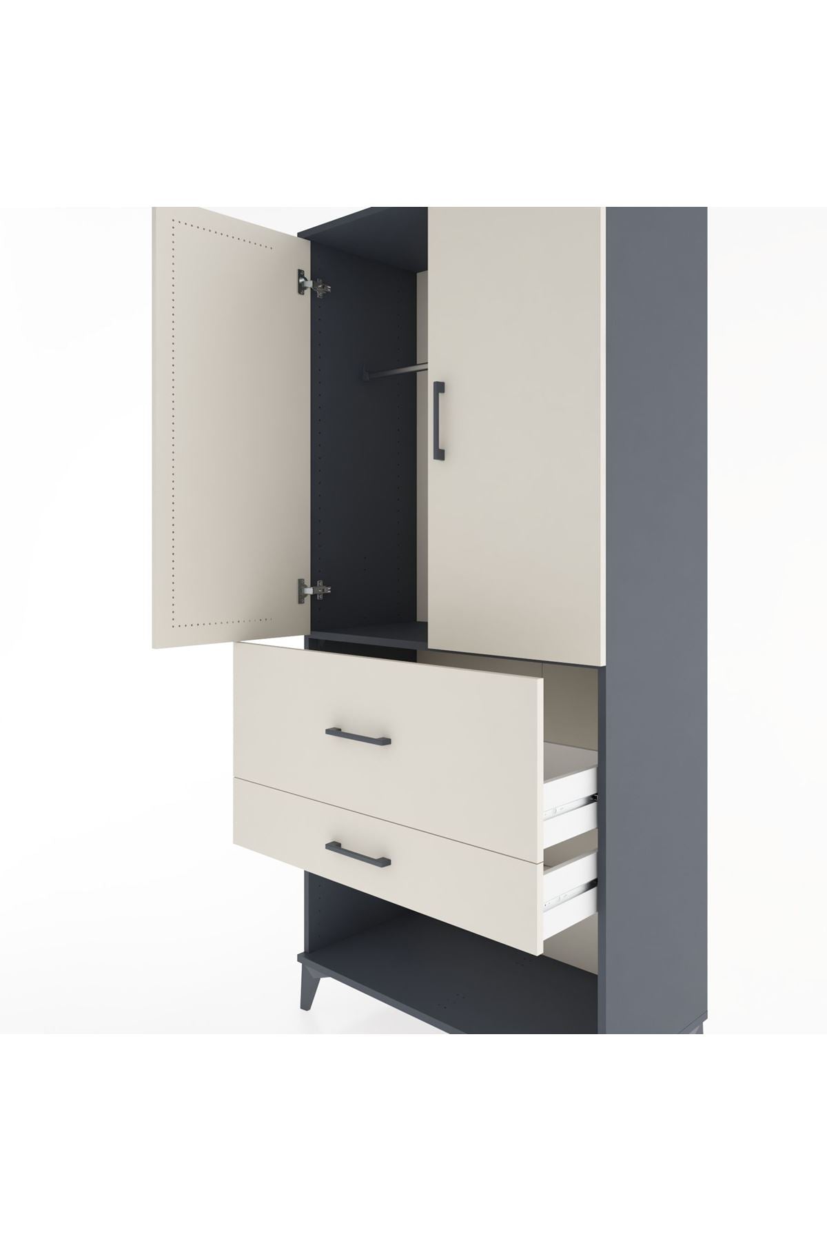 Hyperion Dolap Tek Raflı 2 Çekmeceli Tek Askılı 88x44x195 Antrasit-Aytaşı
