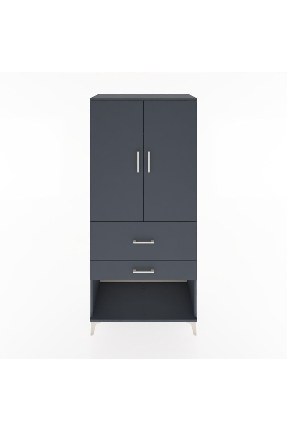 Hyperion Dolap Tek Raflı 2 Çekmeceli Tek Askılı 88x44x195 Antrasit-Antrasit