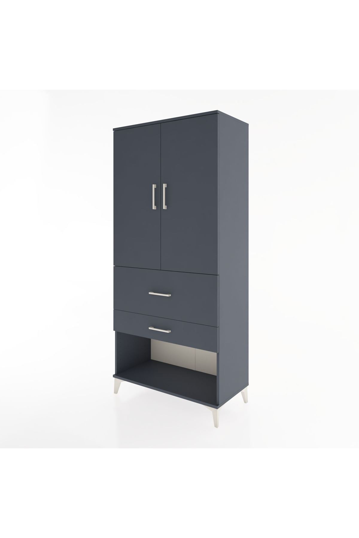 Hyperion Dolap Tek Raflı 2 Çekmeceli Tek Askılı 88x44x195 Antrasit-Antrasit