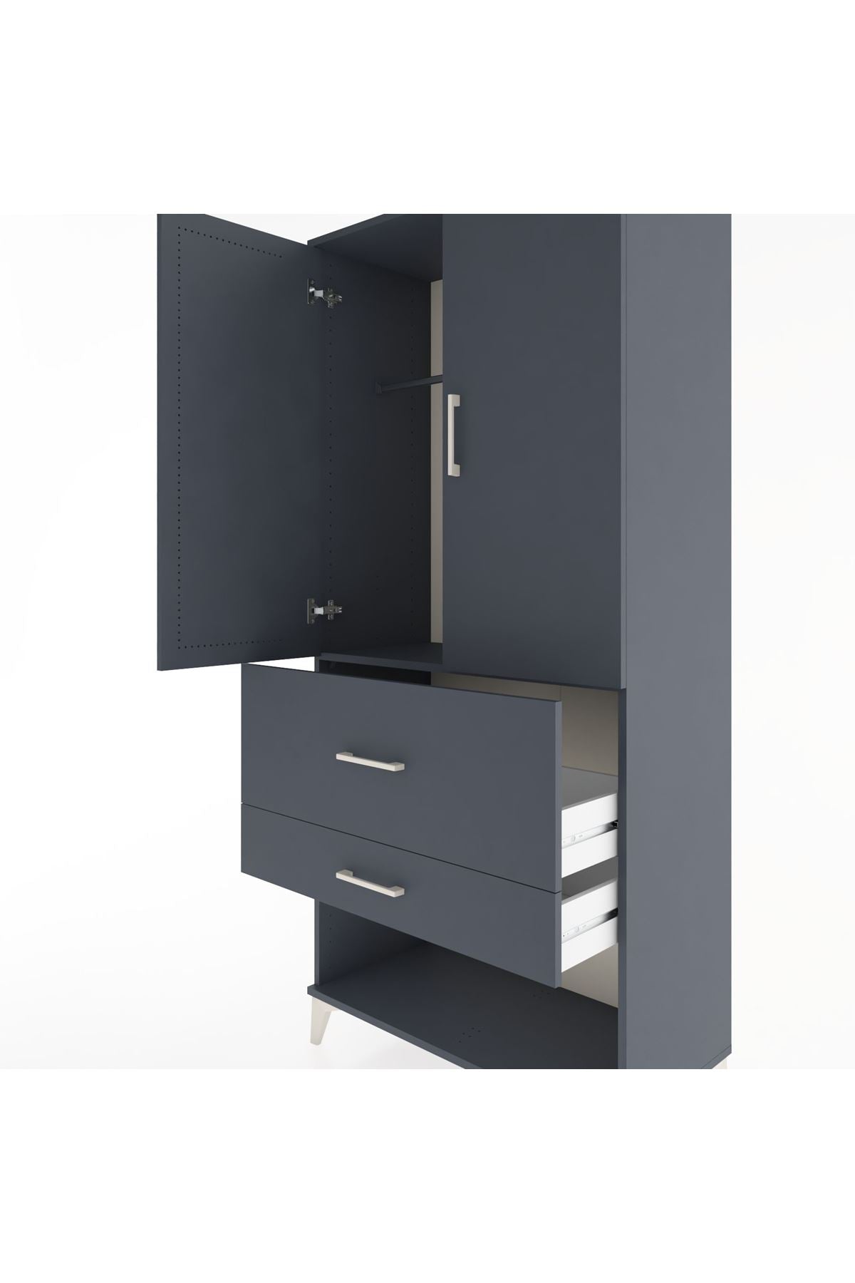 Hyperion Dolap Tek Raflı 2 Çekmeceli Tek Askılı 88x44x195 Antrasit-Antrasit