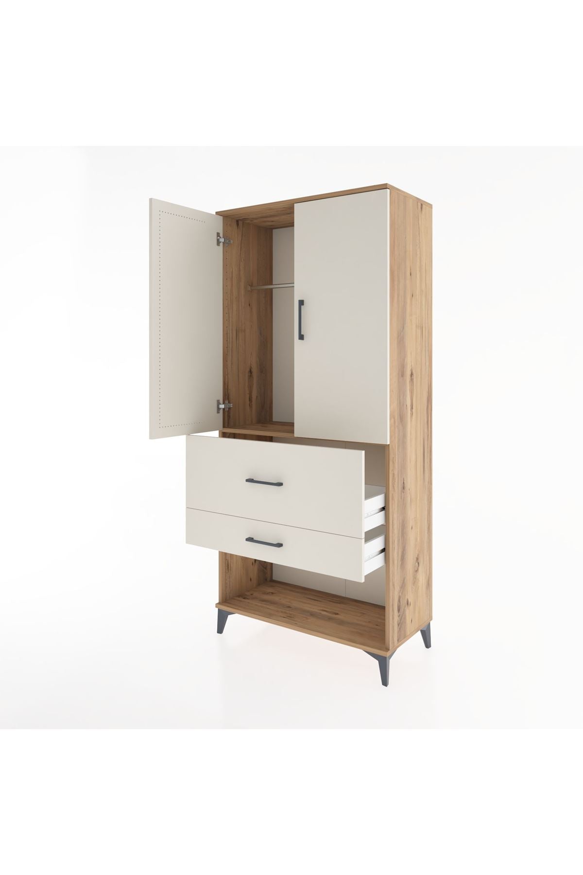 Hyperion Dolap Tek Raflı 2 Çekmeceli Tek Askılı 88x44x195 Çam-Aytaşı