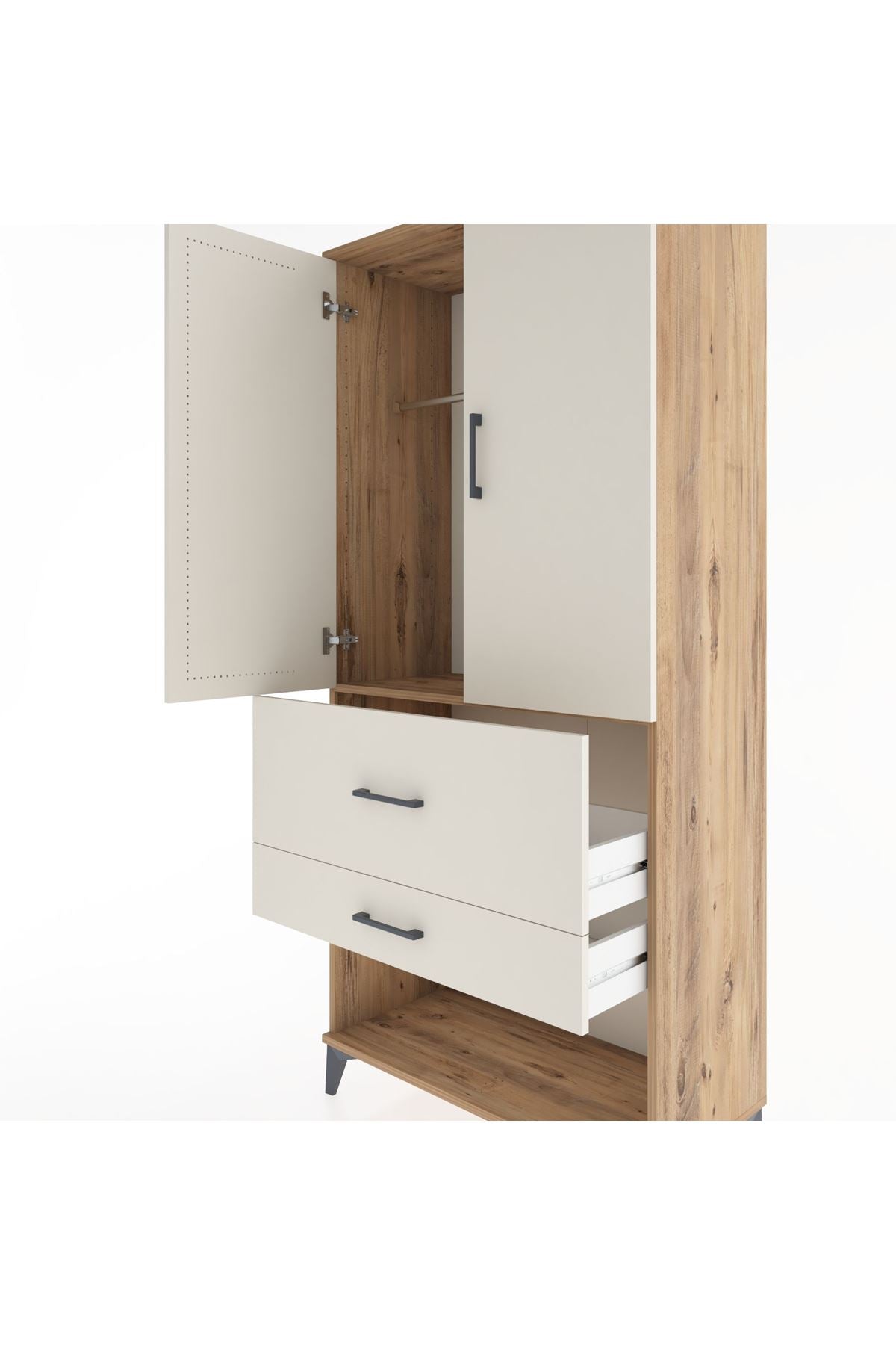 Hyperion Dolap Tek Raflı 2 Çekmeceli Tek Askılı 88x44x195 Çam-Aytaşı
