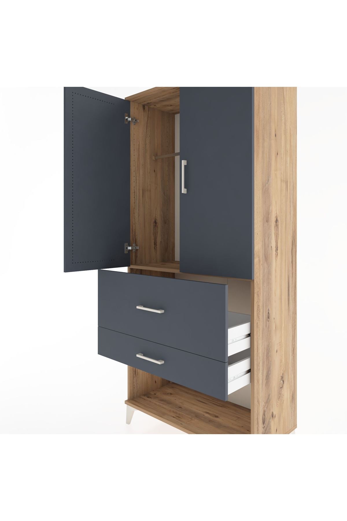 Hyperion Dolap Tek Raflı 2 Çekmeceli Tek Askılı 88x44x195 Çam-Antrasit