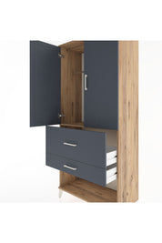 Hyperion Dolap Tek Raflı 2 Çekmeceli Tek Askılı 88x44x195 Çam-Antrasit