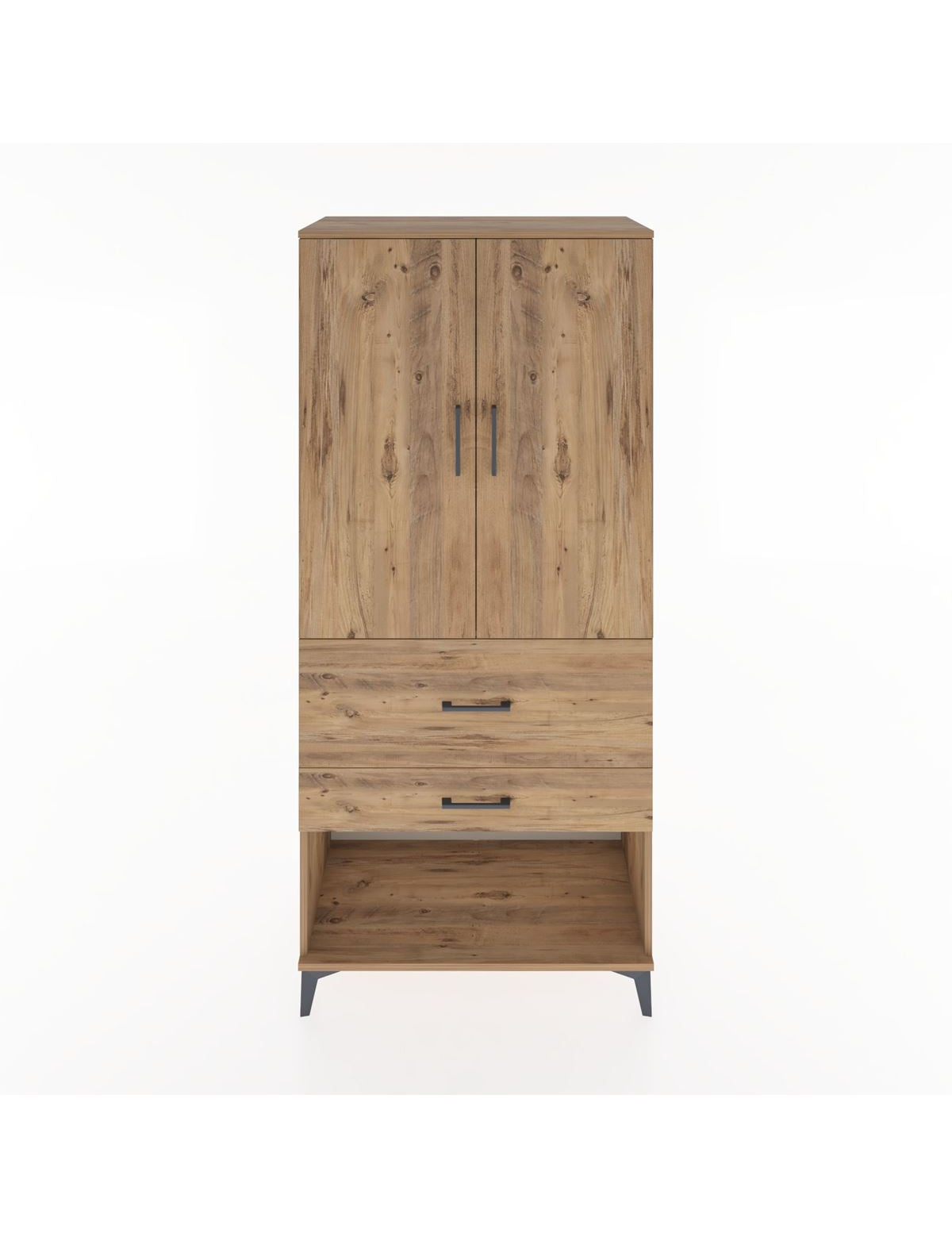 Hyperion Dolap Tek Raflı 2 Çekmeceli Tek Askılı 88x44x195 Çam-Çam