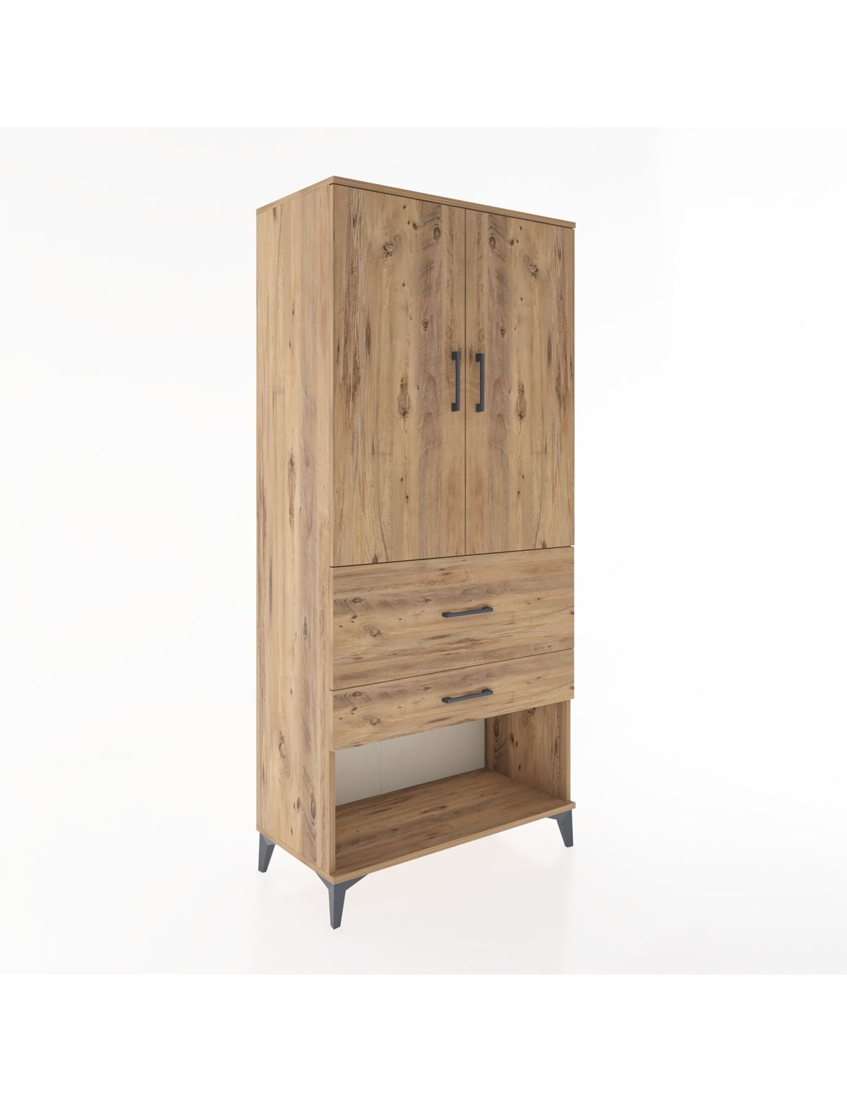 Hyperion Dolap Tek Raflı 2 Çekmeceli Tek Askılı 88x44x195 Çam-Çam