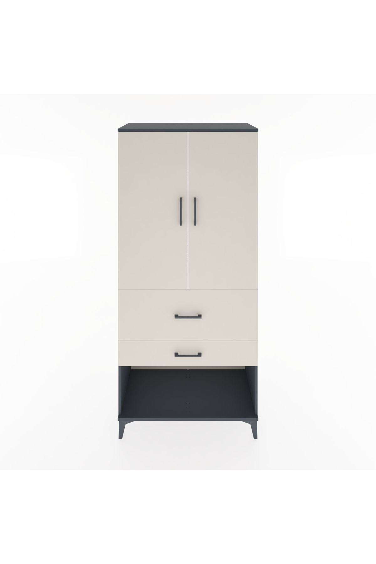 Hyperion Dolap 3 Raflı 2 Çekmeceli 2 Kapaklı 88x44x195 Antrasit-Aytaşı