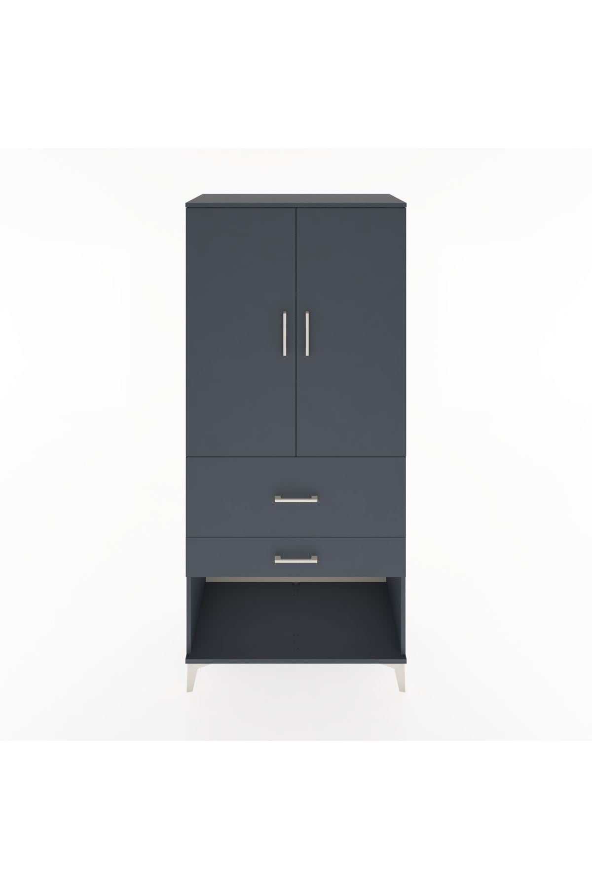 Hyperion Dolap 3 Raflı 2 Çekmeceli 2 Kapaklı 88x44x195 Antrasit-Antrasit