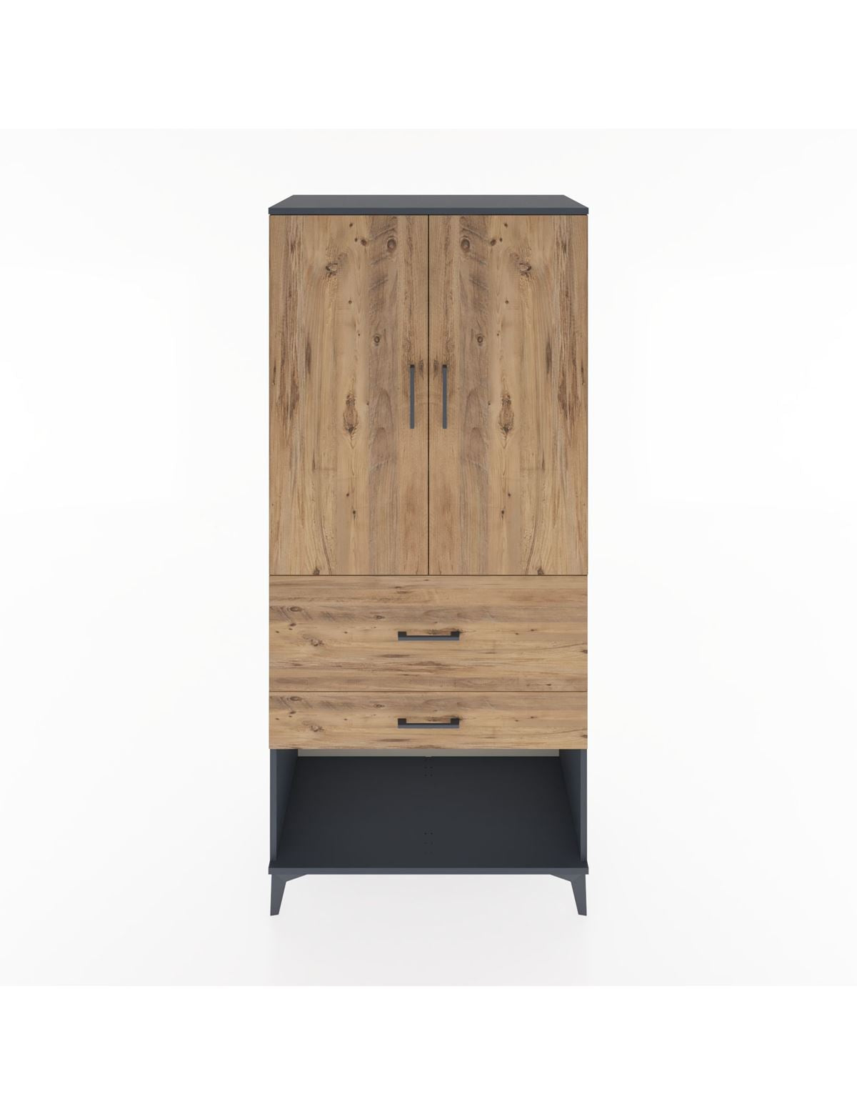 Hyperion Dolap 3 Raflı 2 Çekmeceli 2 Kapaklı 88x44x195 Antrasit-Çam