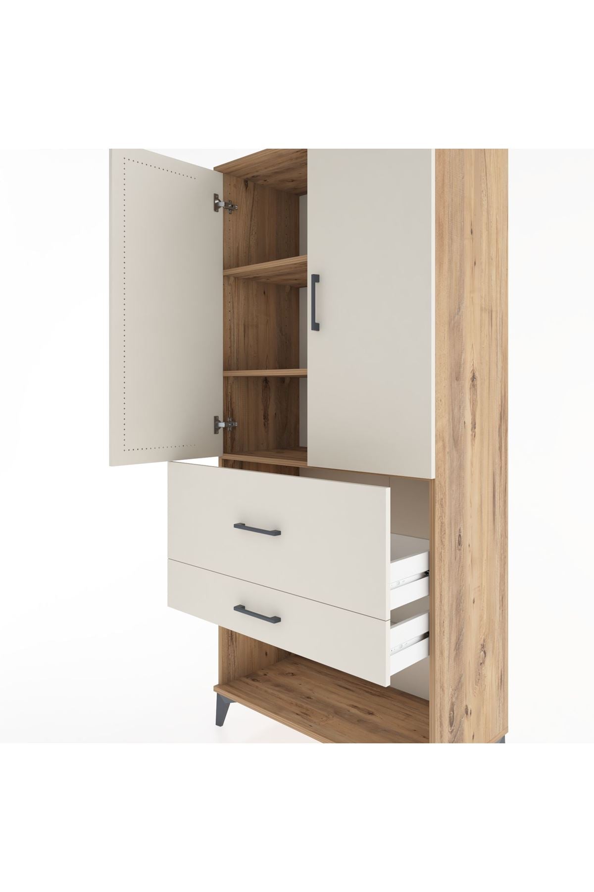 Hyperion Dolap 3 Raflı 2 Çekmeceli 2 Kapaklı 88x44x195 Çam-Aytaşı