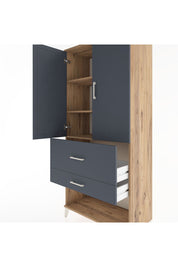 Hyperion Dolap 3 Raflı 2 Çekmeceli 2 Kapaklı 88x44x195 Çam-Antrasit