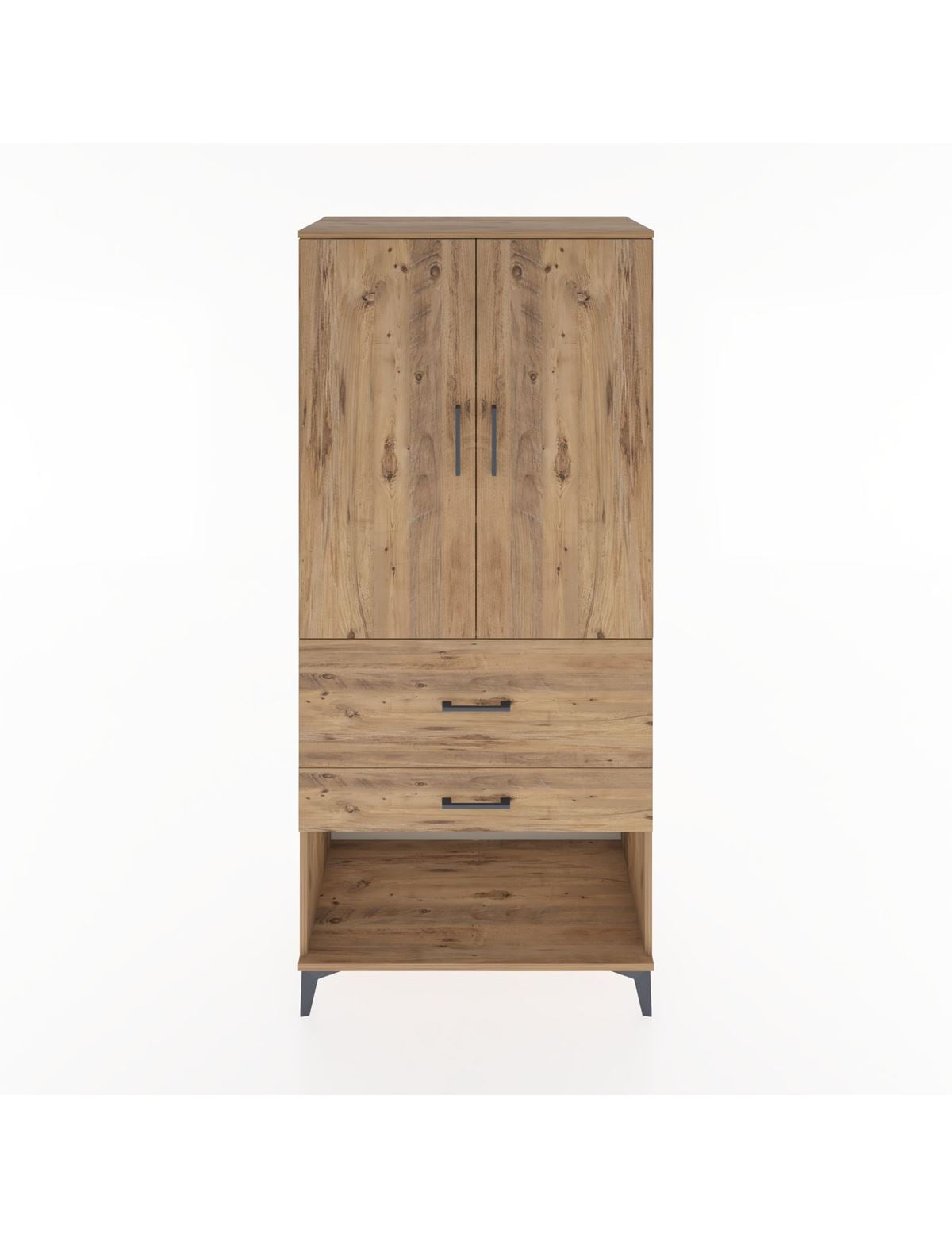 Hyperion Dolap 3 Raflı 2 Çekmeceli 2 Kapaklı 88x44x195 Çam-Çam