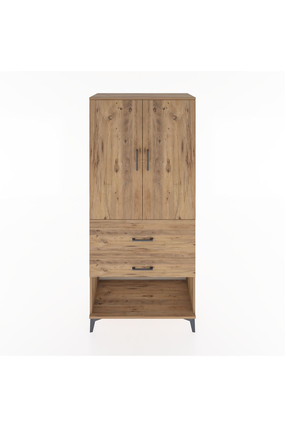 Hyperion Dolap 3 Raflı 2 Çekmeceli 2 Kapaklı 88x44x195 Çam-Çam