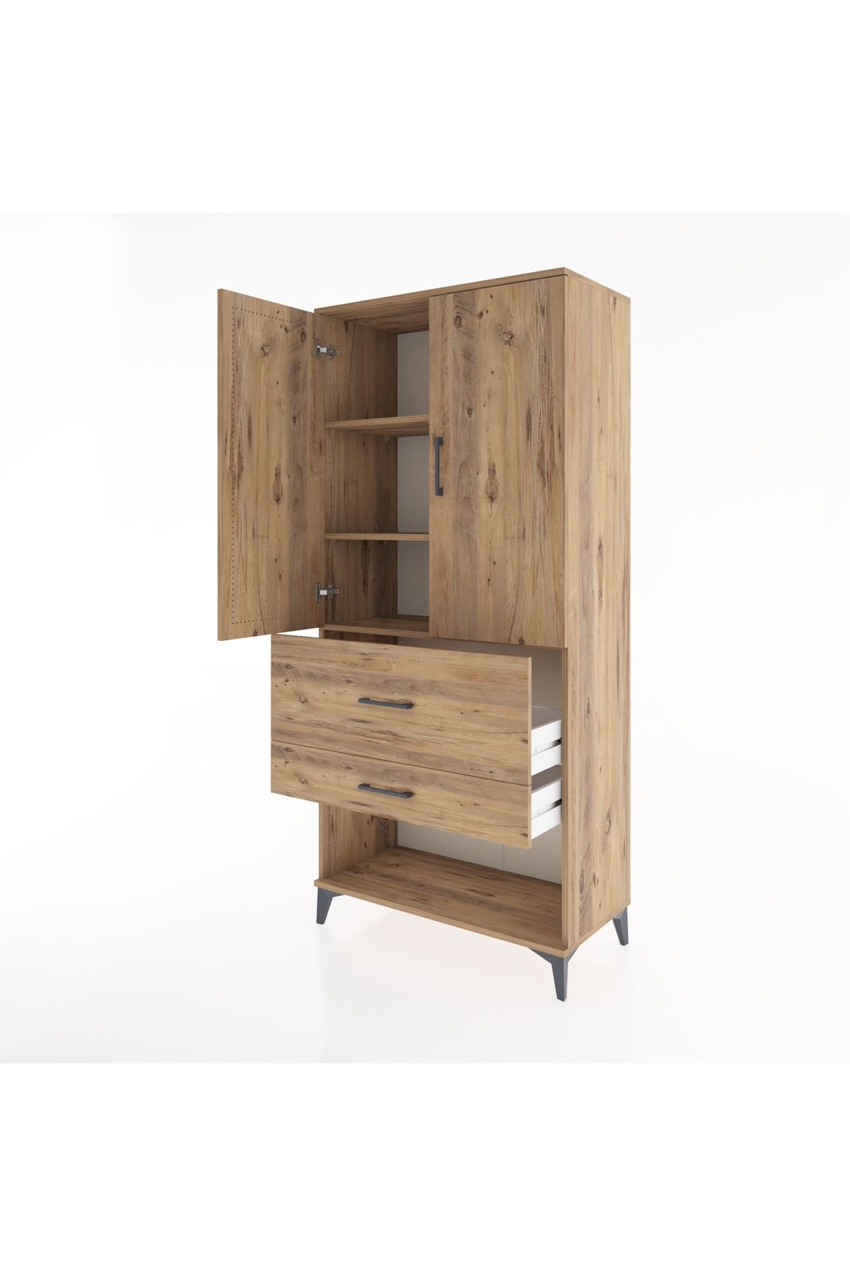 Hyperion Dolap 3 Raflı 2 Çekmeceli 2 Kapaklı 88x44x195 Çam-Çam