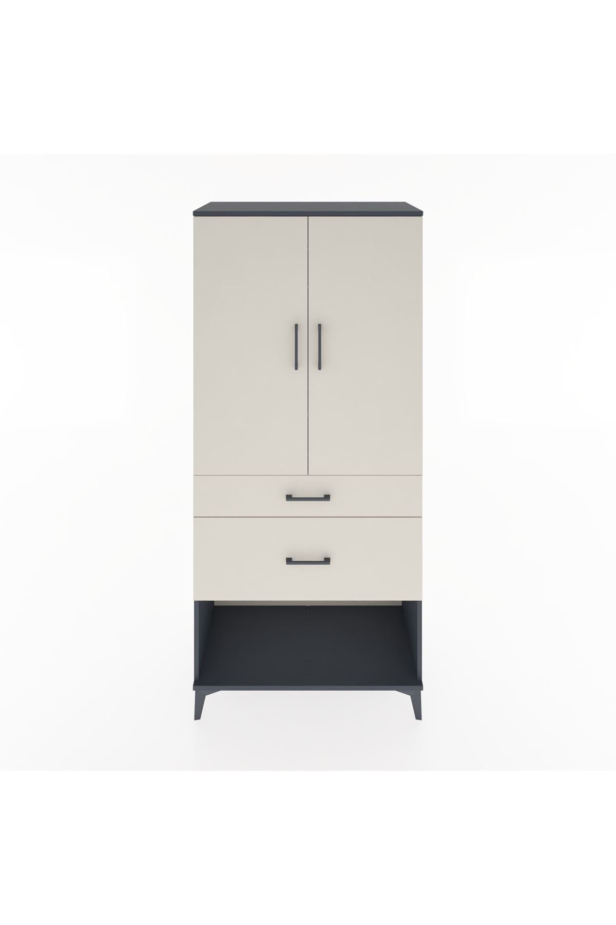 Hyperion Dolap Tek Raflı 2 Çekmeceli Tek Askılı 88x44x195 Antrasit-Aytaşı