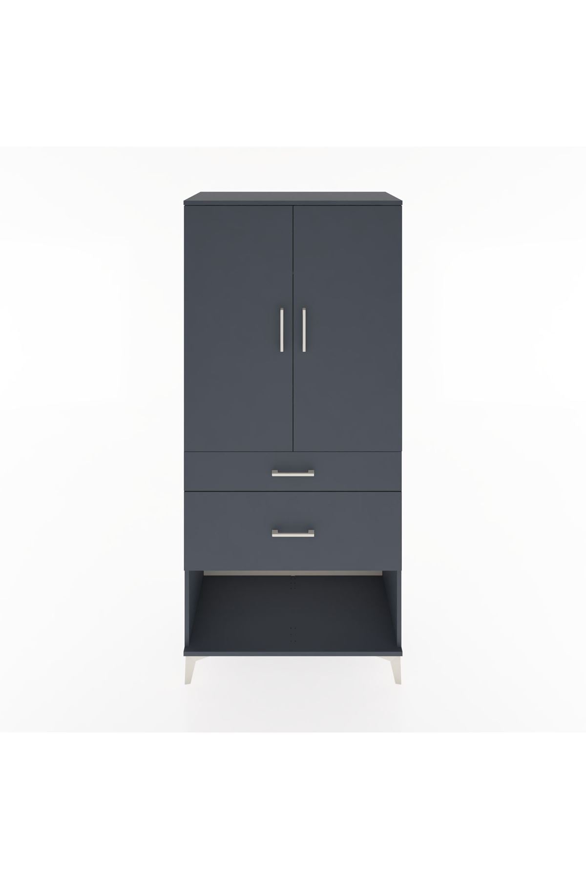 Hyperion Dolap Tek Raflı 2 Çekmeceli Tek Askılı 88x44x195 Antrasit-Antrasit