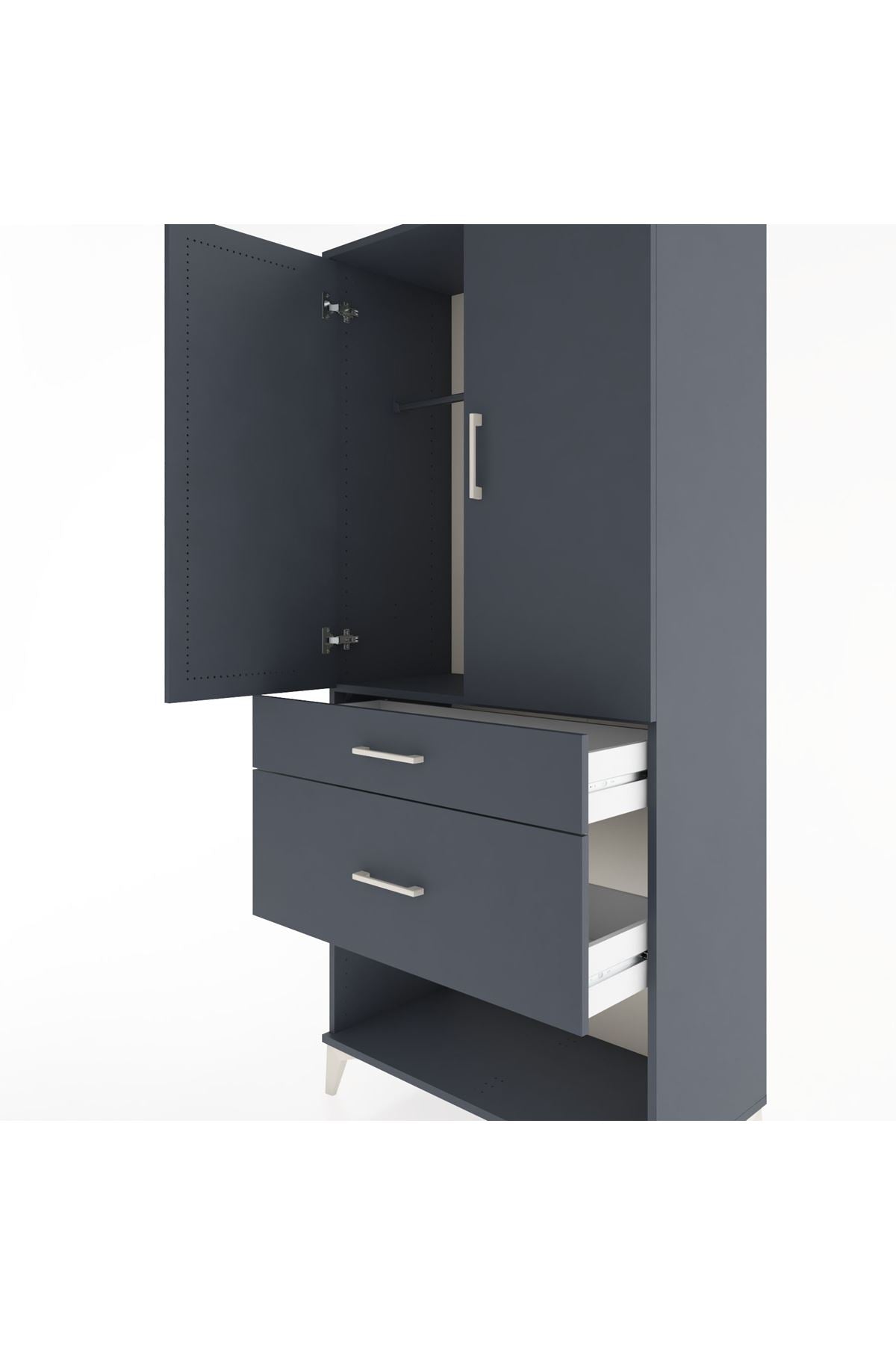 Hyperion Dolap Tek Raflı 2 Çekmeceli Tek Askılı 88x44x195 Antrasit-Antrasit