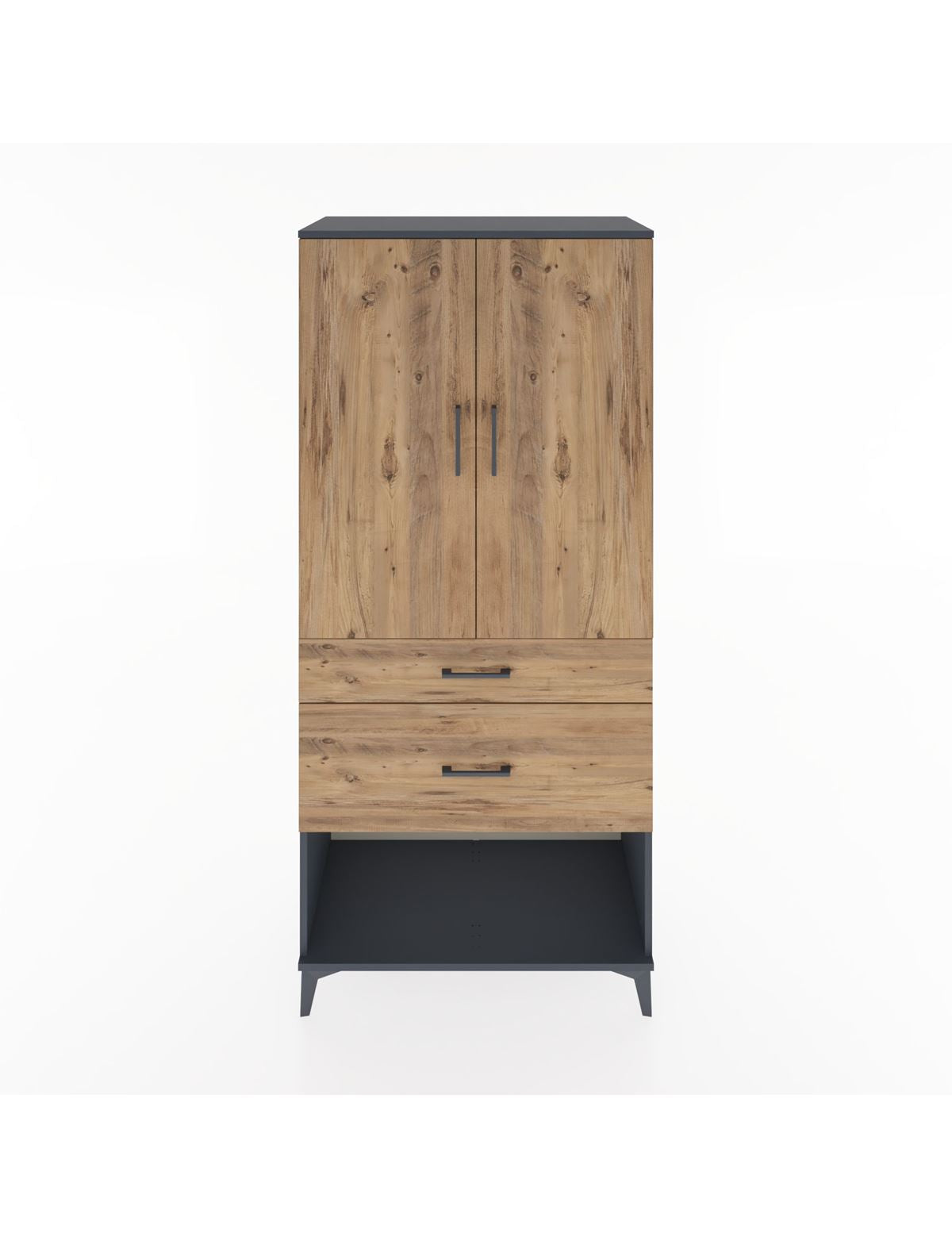 Hyperion Dolap Tek Raflı 2 Çekmeceli Tek Askılı 88x44x195 Antrasit-Çam