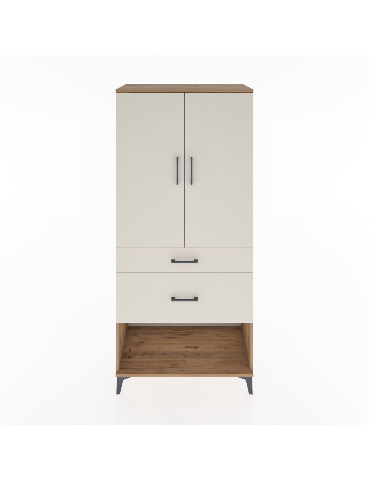 Hyperion Dolap Tek Raflı 2 Çekmeceli Tek Askılı 88x44x195 Çam-Aytaşı