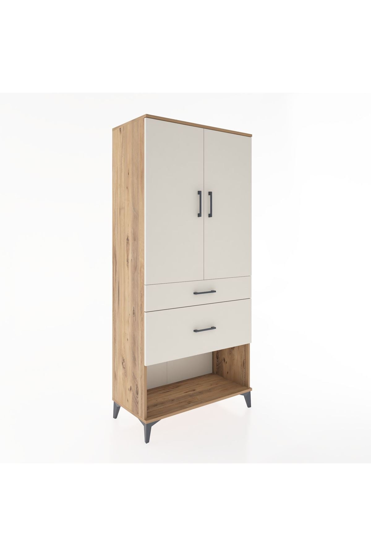 Hyperion Dolap Tek Raflı 2 Çekmeceli Tek Askılı 88x44x195 Çam-Aytaşı