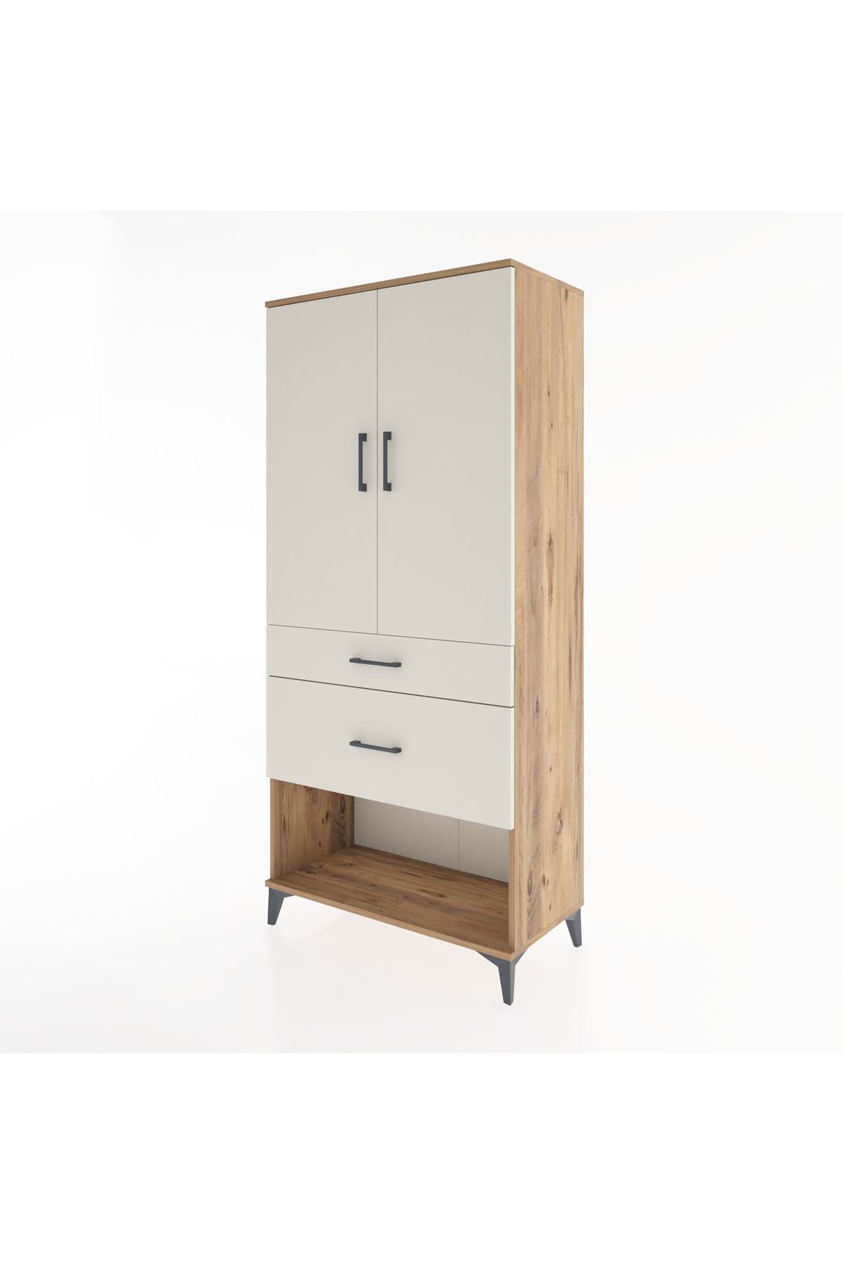 Hyperion Dolap Tek Raflı 2 Çekmeceli Tek Askılı 88x44x195 Çam-Aytaşı