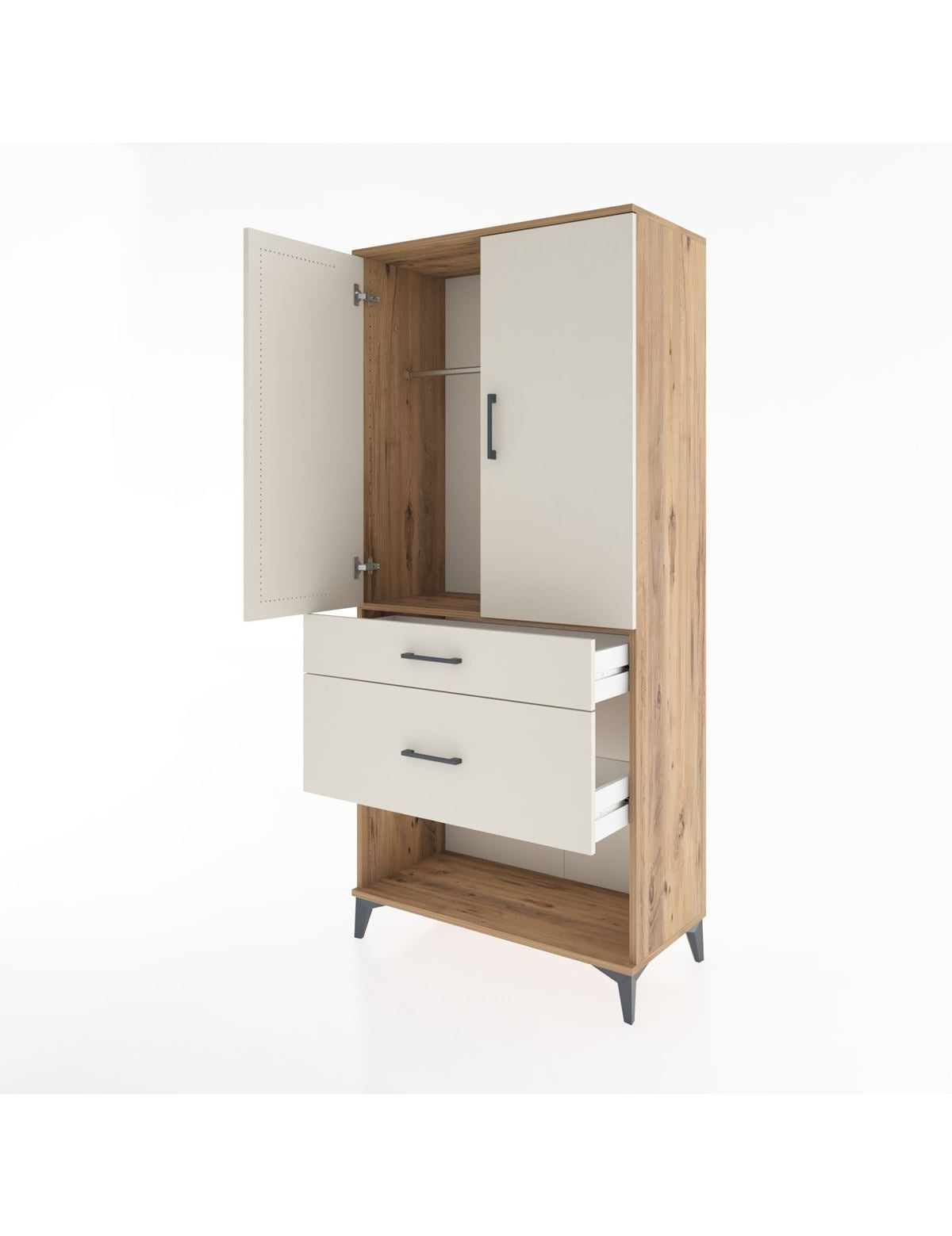 Hyperion Dolap Tek Raflı 2 Çekmeceli Tek Askılı 88x44x195 - S60M038V7B