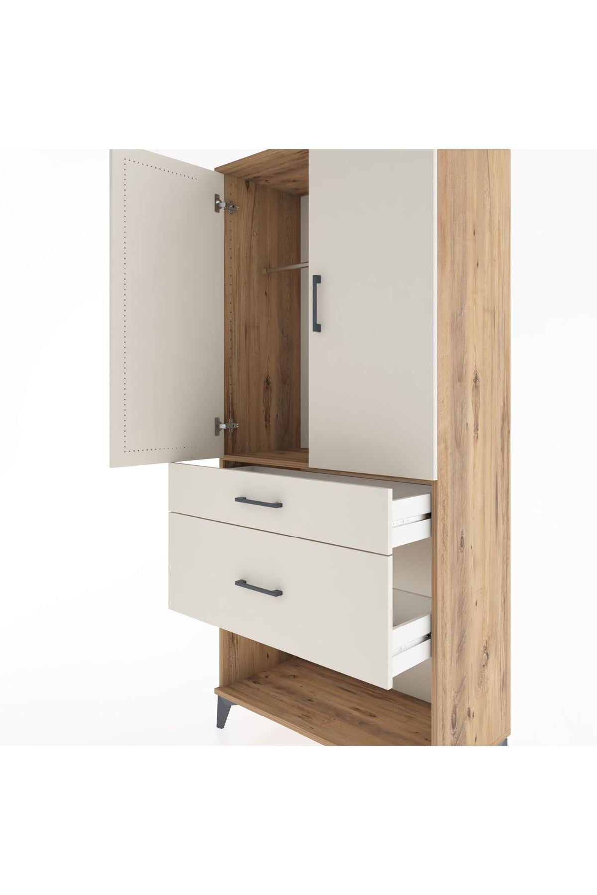 Hyperion Dolap Tek Raflı 2 Çekmeceli Tek Askılı 88x44x195 Çam-Aytaşı