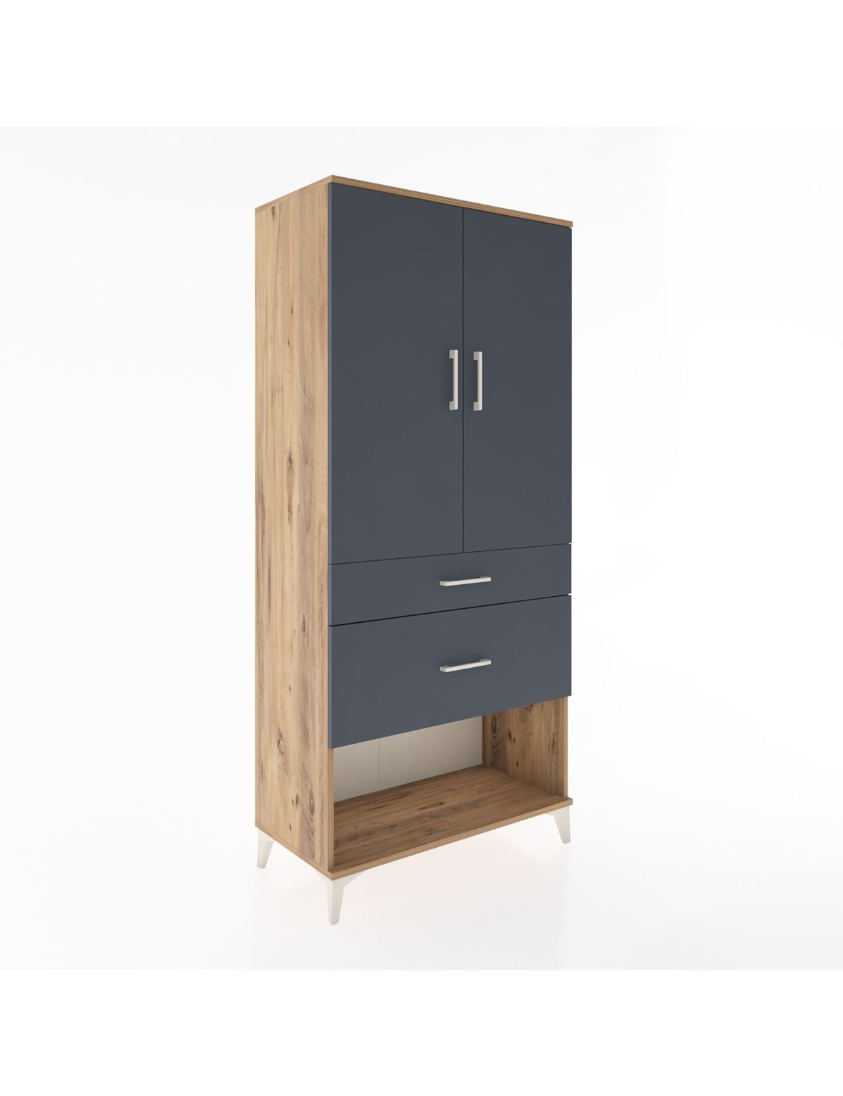 Hyperion Dolap Tek Raflı 2 Çekmeceli Tek Askılı 88x44x195 Çam-Antrasit