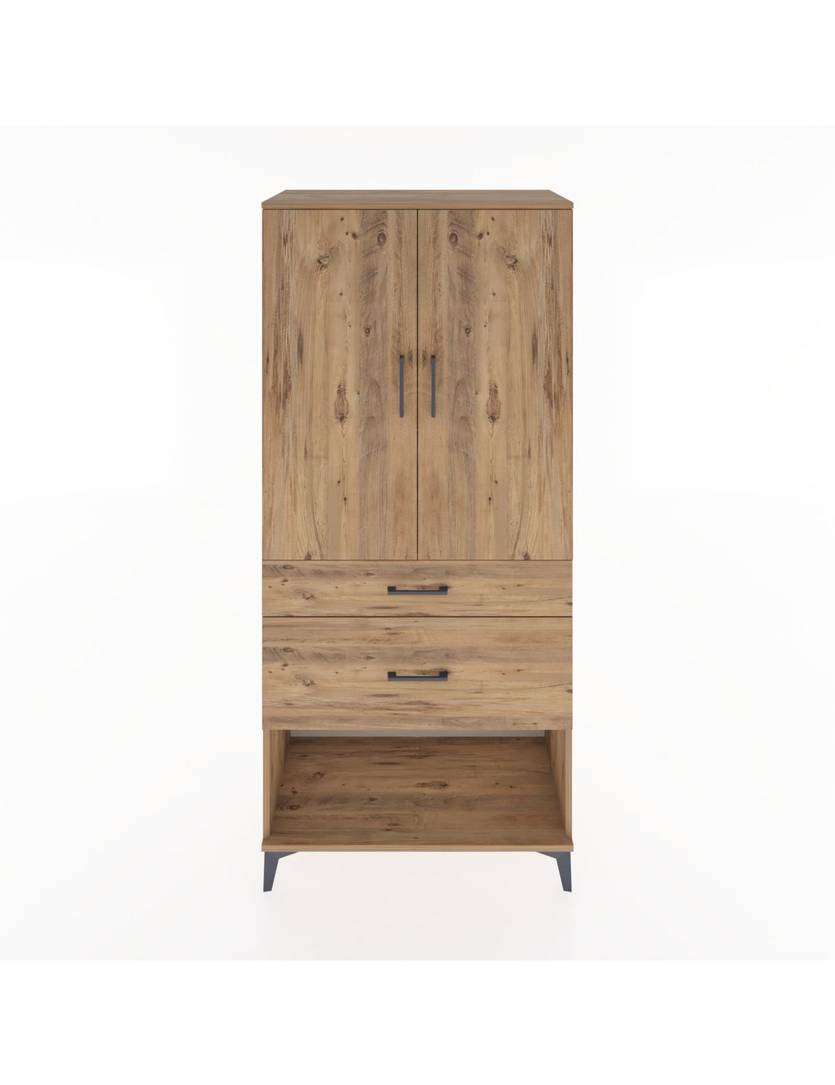 Hyperion Dolap Tek Raflı 2 Çekmeceli Tek Askılı 88x44x195 Çam-Çam