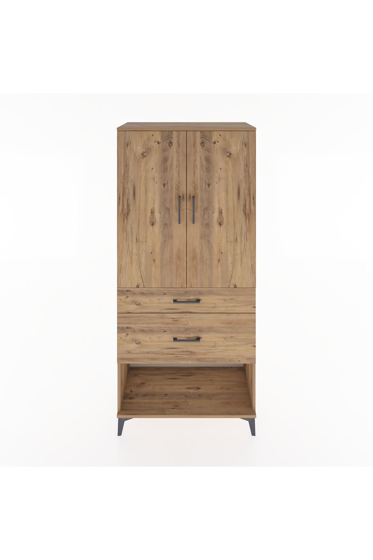 Hyperion Dolap Tek Raflı 2 Çekmeceli Tek Askılı 88x44x195 Çam-Çam