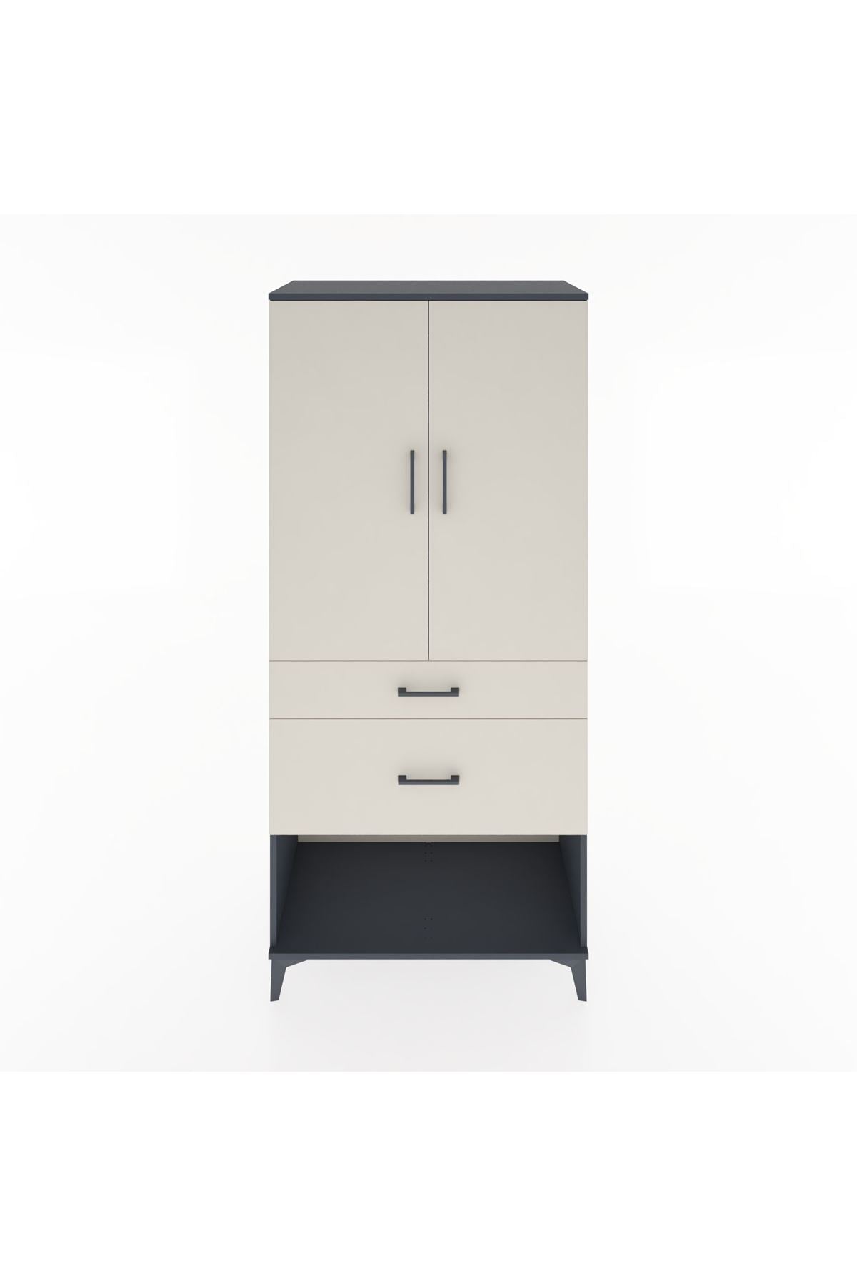 Hyperion Dolap 3 Raflı 2 Çekmeceli 2 Kapaklı 88x44x195 Antrasit-Aytaşı