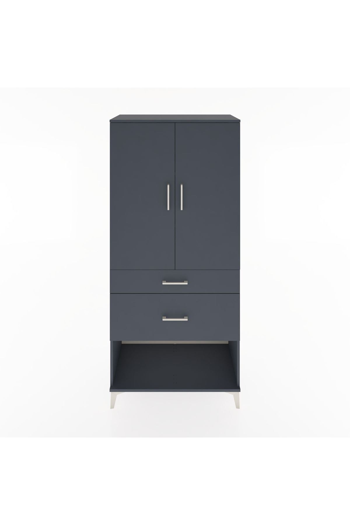 Hyperion Dolap 3 Raflı 2 Çekmeceli 2 Kapaklı 88x44x195 Antrasit-Antrasit