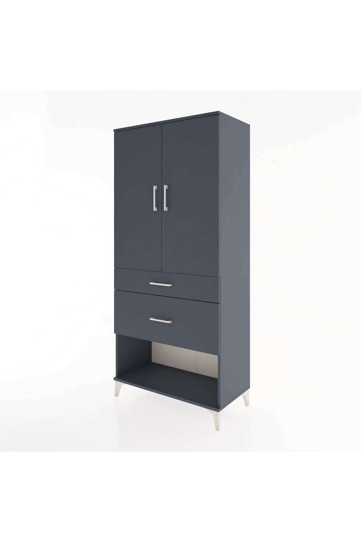 Hyperion Dolap 3 Raflı 2 Çekmeceli 2 Kapaklı 88x44x195 Antrasit-Antrasit