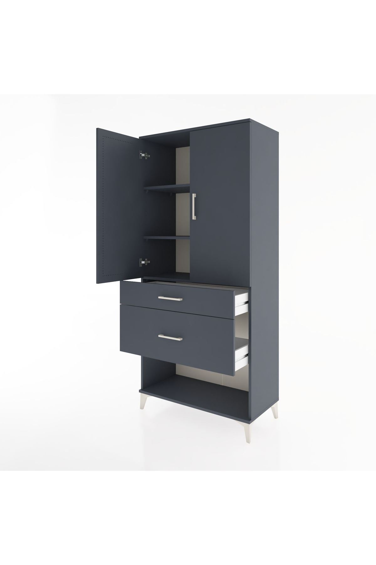 Hyperion Dolap 3 Raflı 2 Çekmeceli 2 Kapaklı 88x44x195 Antrasit-Antrasit