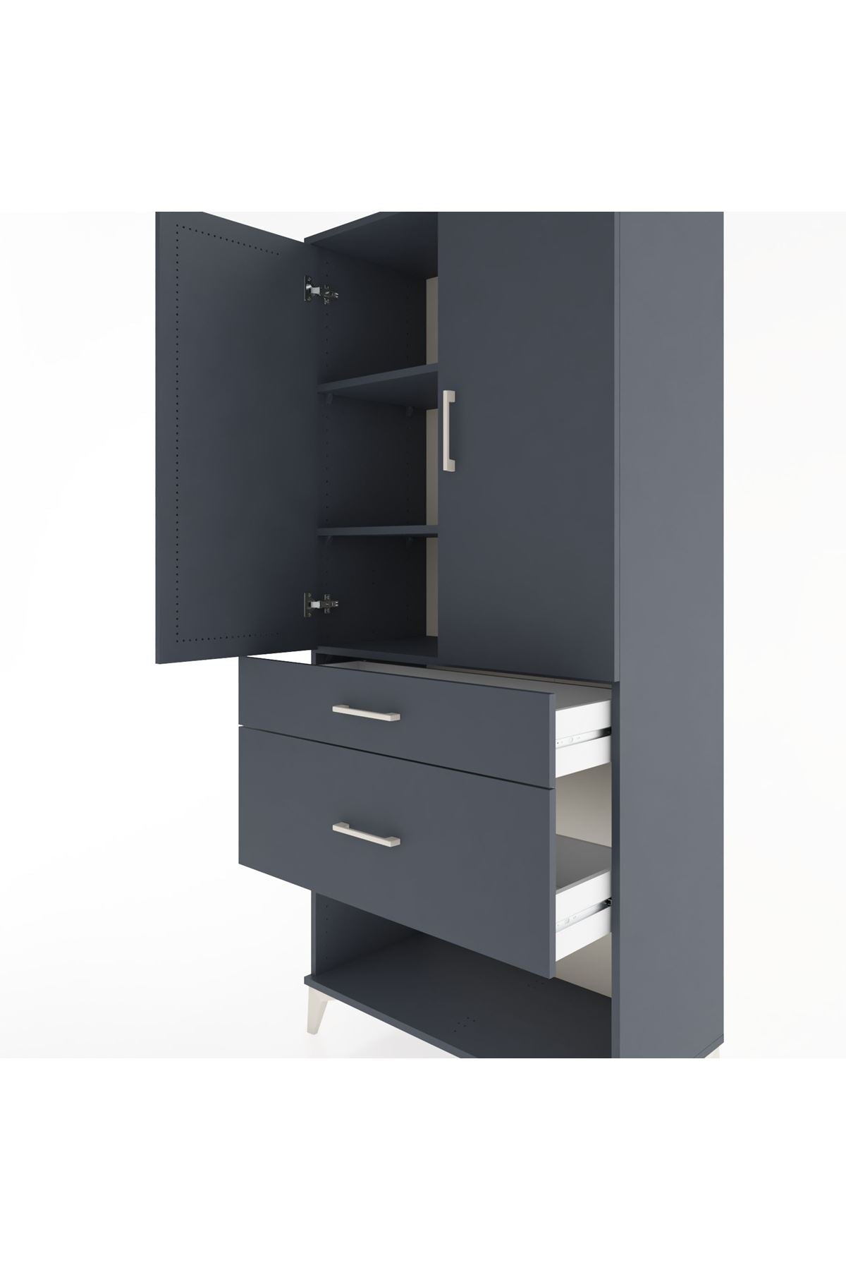 Hyperion Dolap 3 Raflı 2 Çekmeceli 2 Kapaklı 88x44x195 Antrasit-Antrasit