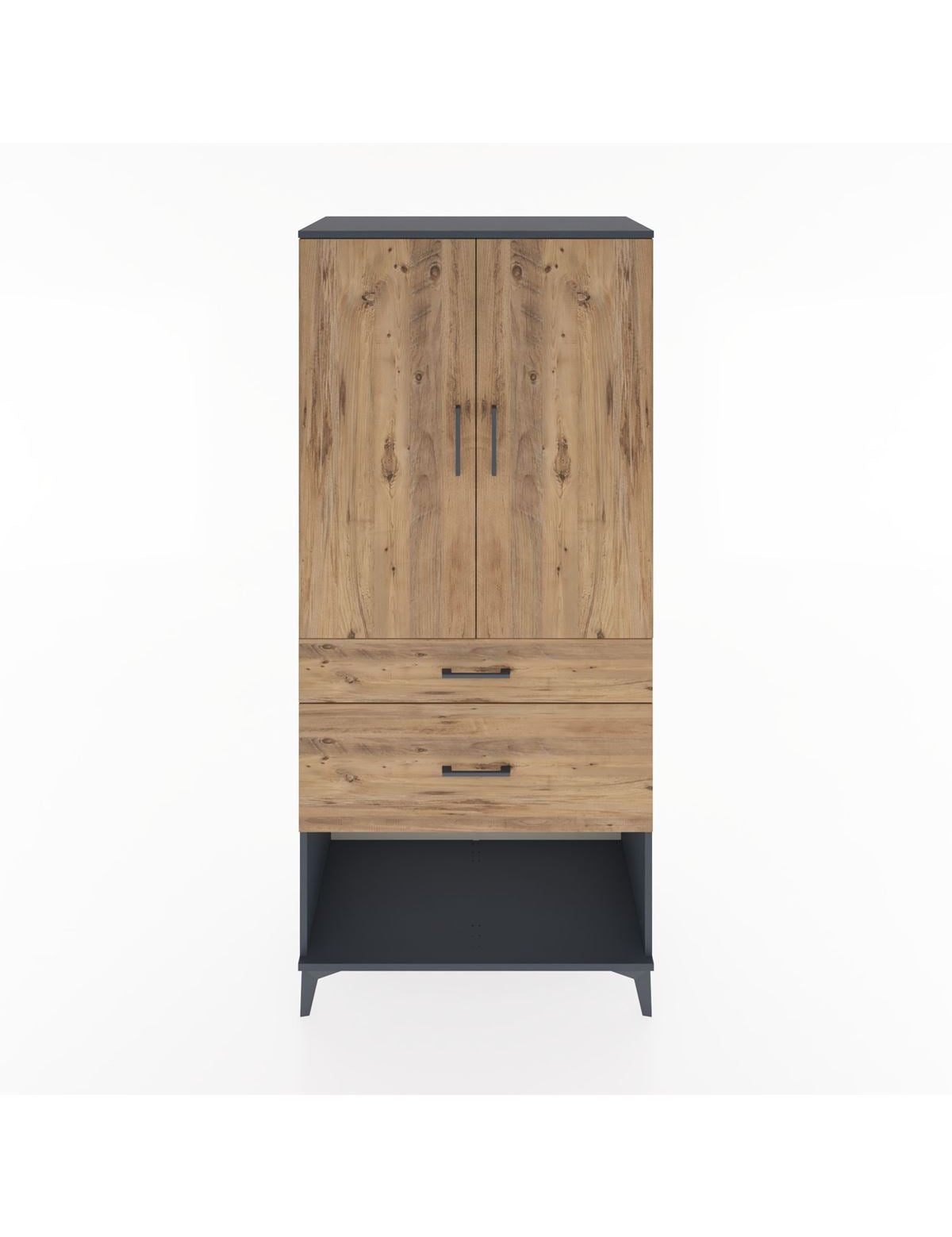 Hyperion Dolap 3 Raflı 2 Çekmeceli 2 Kapaklı 88x44x195 Antrasit-Çam