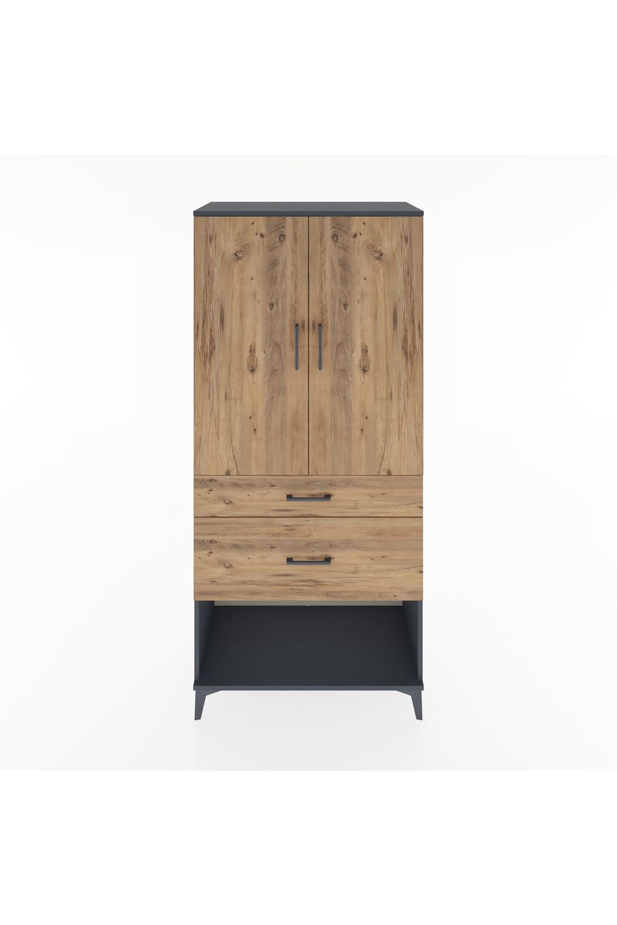 Hyperion Dolap 3 Raflı 2 Çekmeceli 2 Kapaklı 88x44x195 Antrasit-Çam