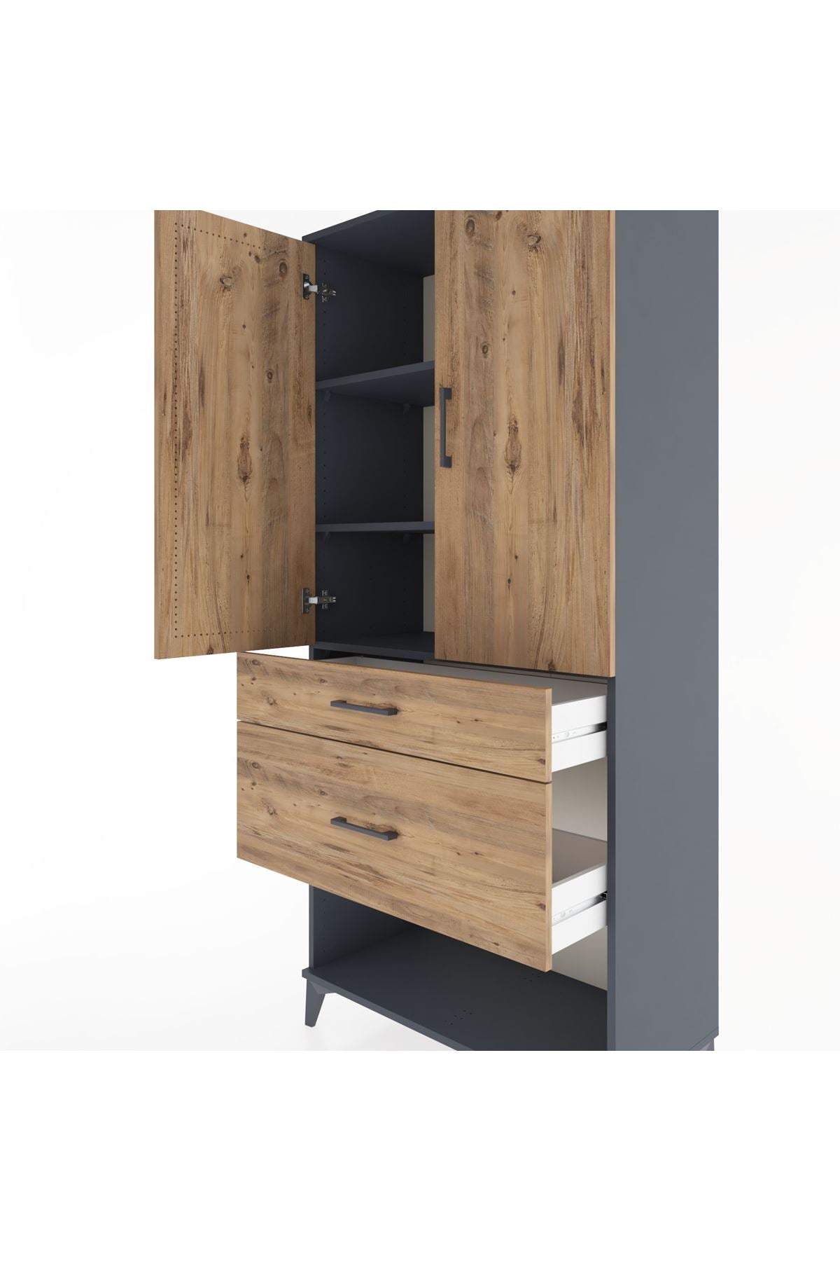 Hyperion Dolap 3 Raflı 2 Çekmeceli 2 Kapaklı 88x44x195 Antrasit-Çam