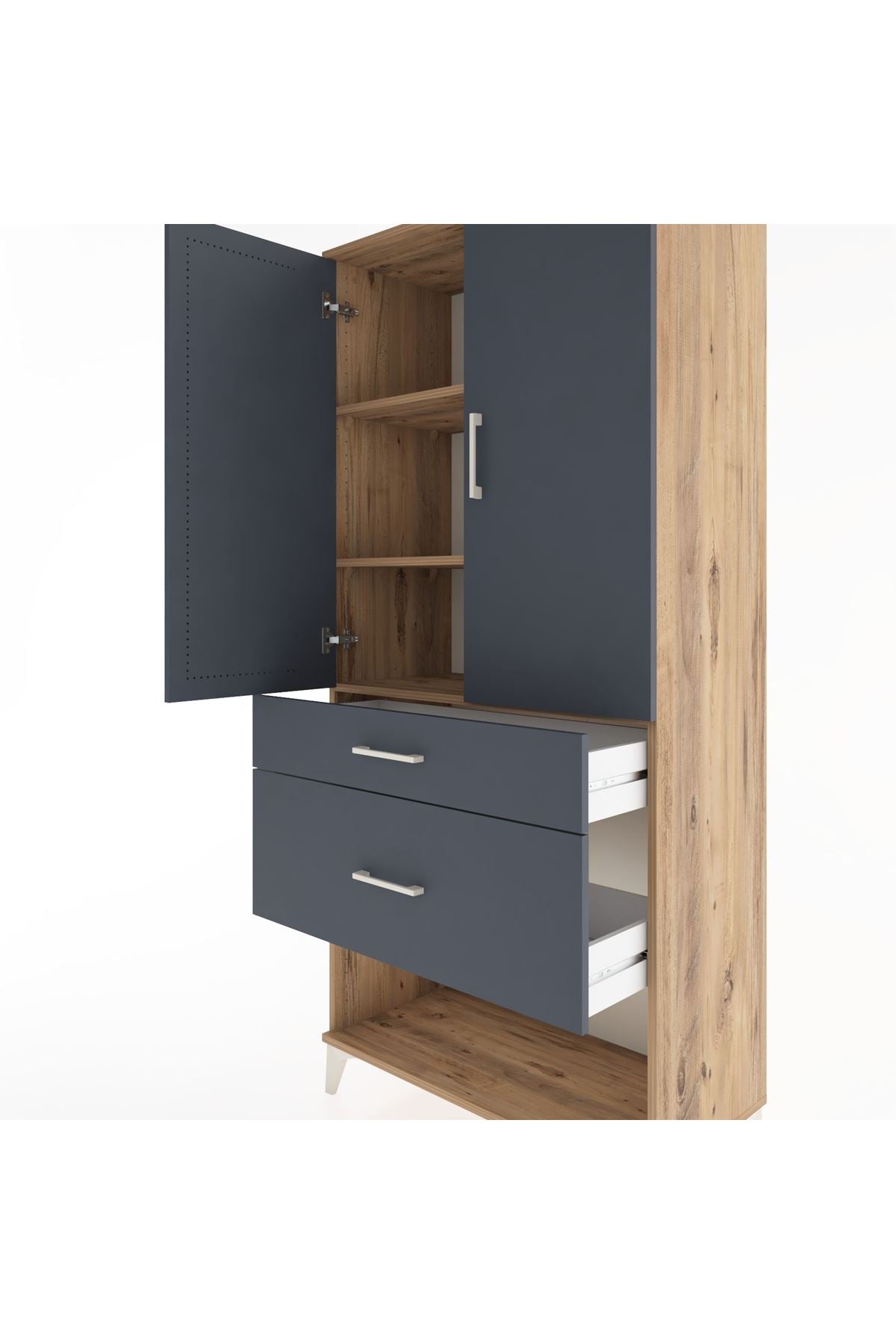 Hyperion Dolap 3 Raflı 2 Çekmeceli 2 Kapaklı 88x44x195 Çam-Antrasit