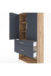 Hyperion Dolap 3 Raflı 2 Çekmeceli 2 Kapaklı 88x44x195 Çam-Antrasit
