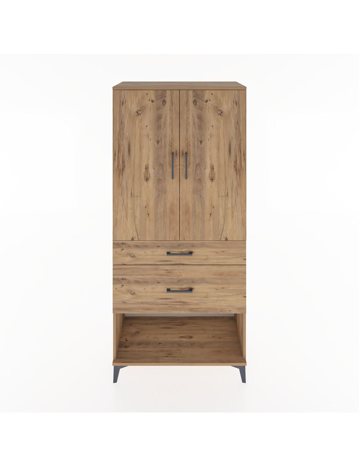 Hyperion Dolap 3 Raflı 2 Çekmeceli 2 Kapaklı 88x44x195 Çam-Çam