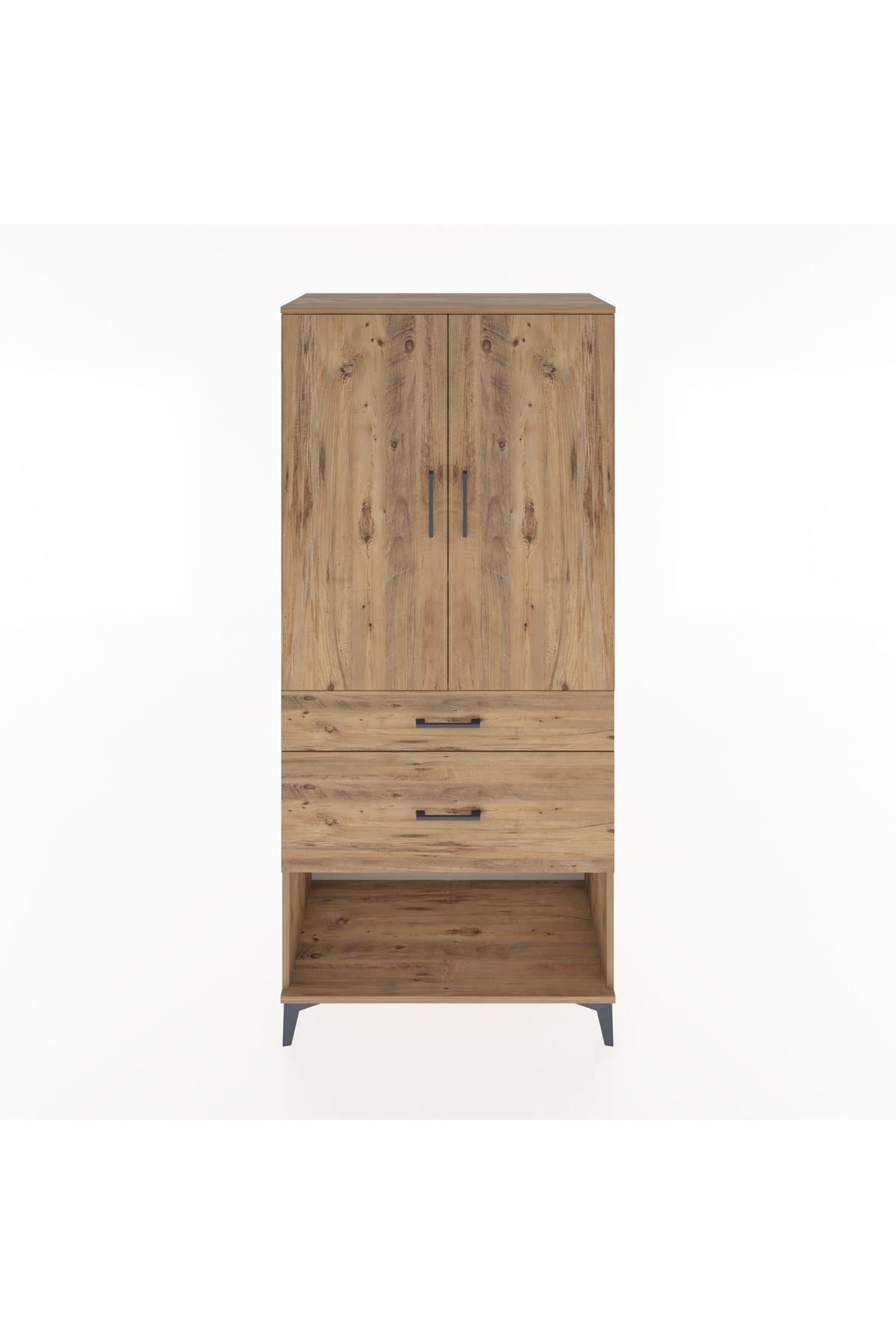 Hyperion Dolap 3 Raflı 2 Çekmeceli 2 Kapaklı 88x44x195 Çam-Çam