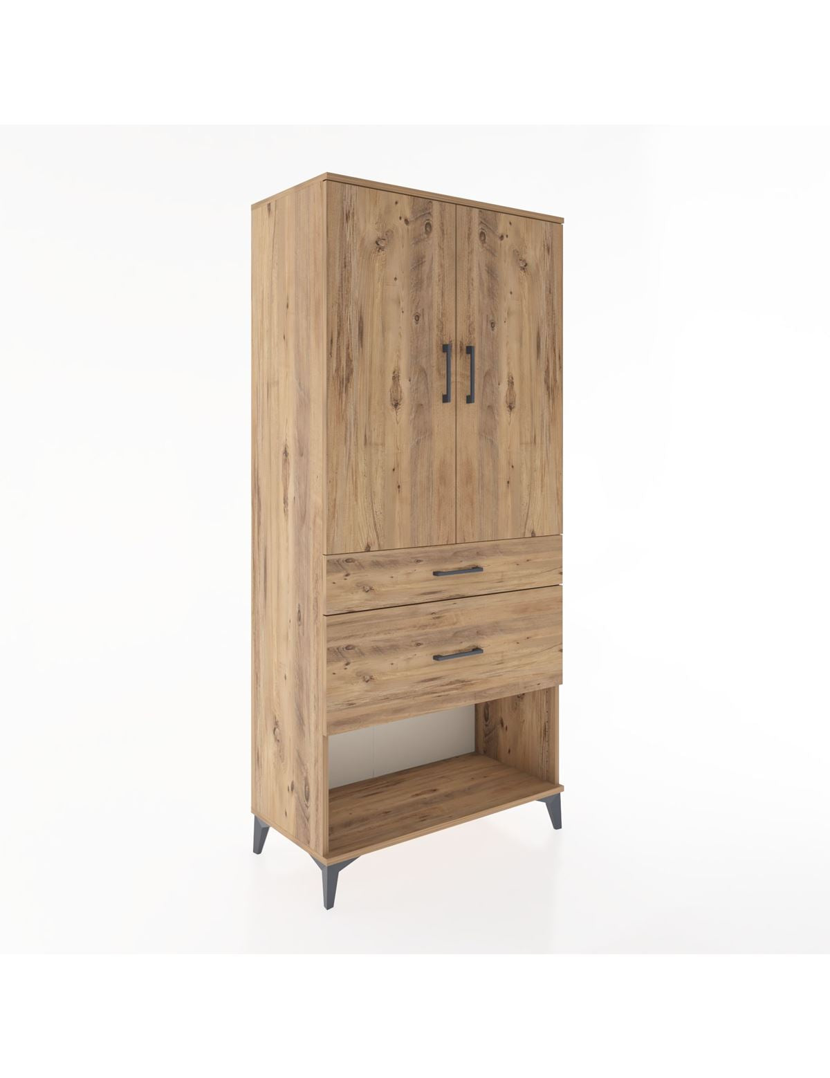 Hyperion Dolap 3 Raflı 2 Çekmeceli 2 Kapaklı 88x44x195 Çam-Çam