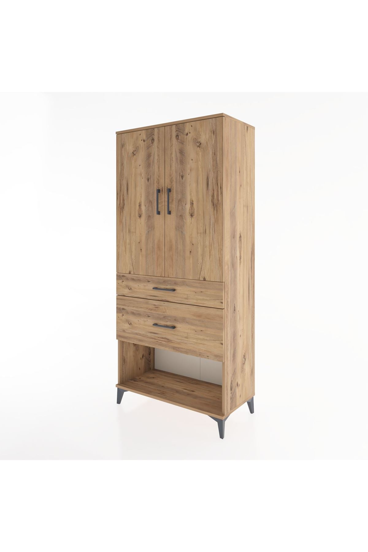 Hyperion Dolap 3 Raflı 2 Çekmeceli 2 Kapaklı 88x44x195 Çam-Çam