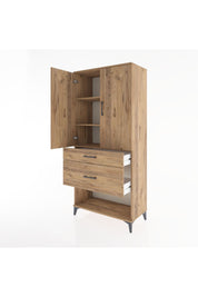 Hyperion Dolap 3 Raflı 2 Çekmeceli 2 Kapaklı 88x44x195 Çam-Çam
