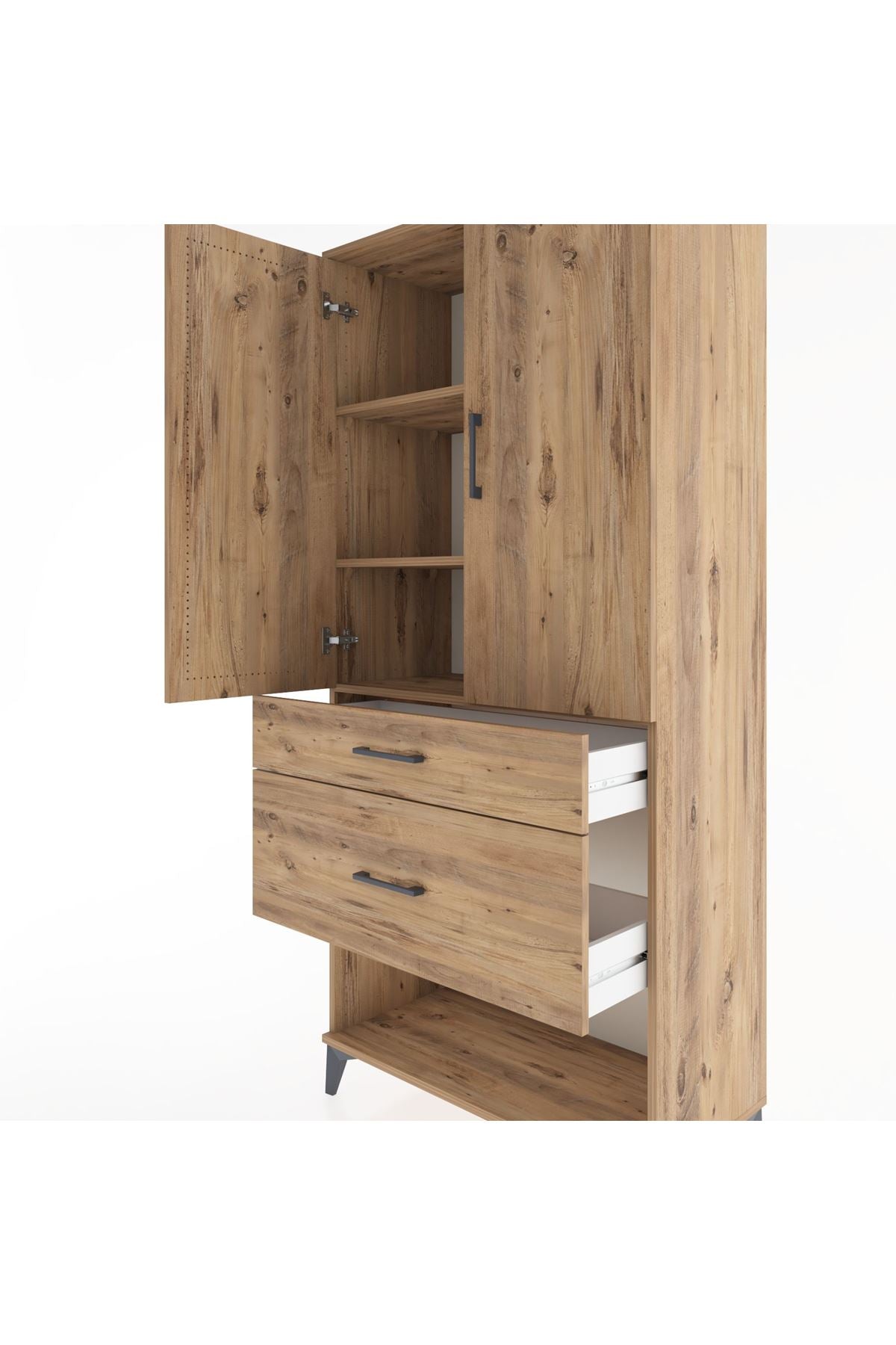 Hyperion Dolap 3 Raflı 2 Çekmeceli 2 Kapaklı 88x44x195 Çam-Çam